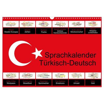 Sprachkalender Türkisch-Deutsch (Wandkalender 2026 DIN A3 quer), CALVENDO Monatskalender