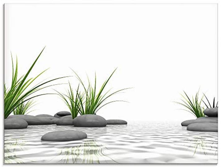 ARTland Wanddeko Glasbilder Wandbild Glas Bild einteilig 80x60 cm Querformat Wellness Zen 3D Steine Entspannung Spa Gräser See Modern T6CD