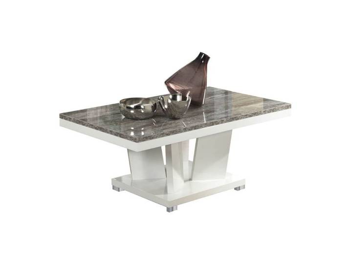 DENYS - Table Basse Rectangulaire Laqué Blanc et Effet Bois Taupe