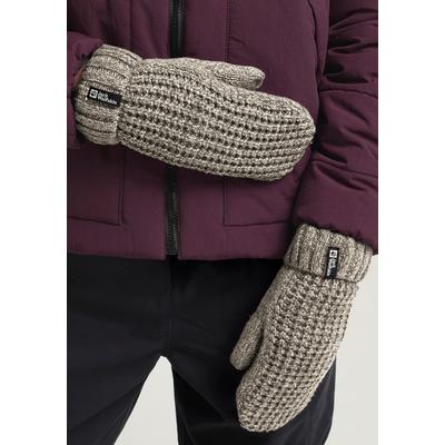 Fäustlinge JACK WOLFSKIN "MEDLEY KNIT MITTEN W", Damen, Gr. S (36), grau (linen), Polyester, Handschuhe Fäustlinge, Strick-Fäustlinge, warm, mit Fleece-Futter