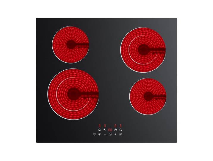 CDV Elektro-Kochfeld 60 cm Glaskeramikkochfeld Cerankochfeld 4 Zonen 2 Doppel-Ring Schnellaufheizung CDVER66BB, Einbau Ceran-Kochfeld 9 Stufen mit Timer 6600 W Touch Control