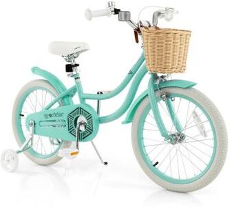 Costway 18-Inch Kids Bike with Training Wheels and Adjustable Handlebar Seat-Green