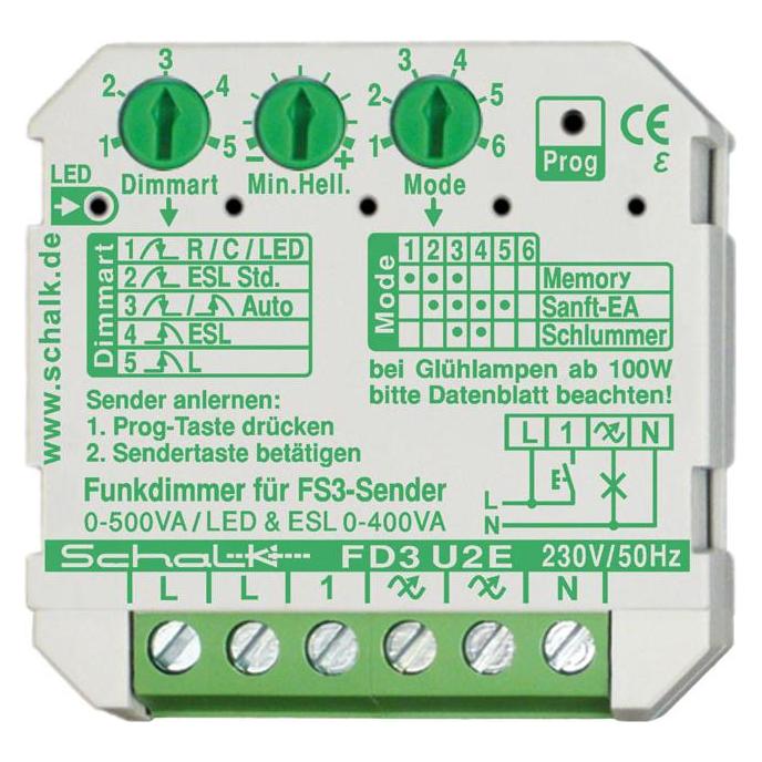 Schalk SCHAL FD3 U2E Funk-Universal-Dimmer 230VAC UP auch f. LED/ESL (FD3U2E9)