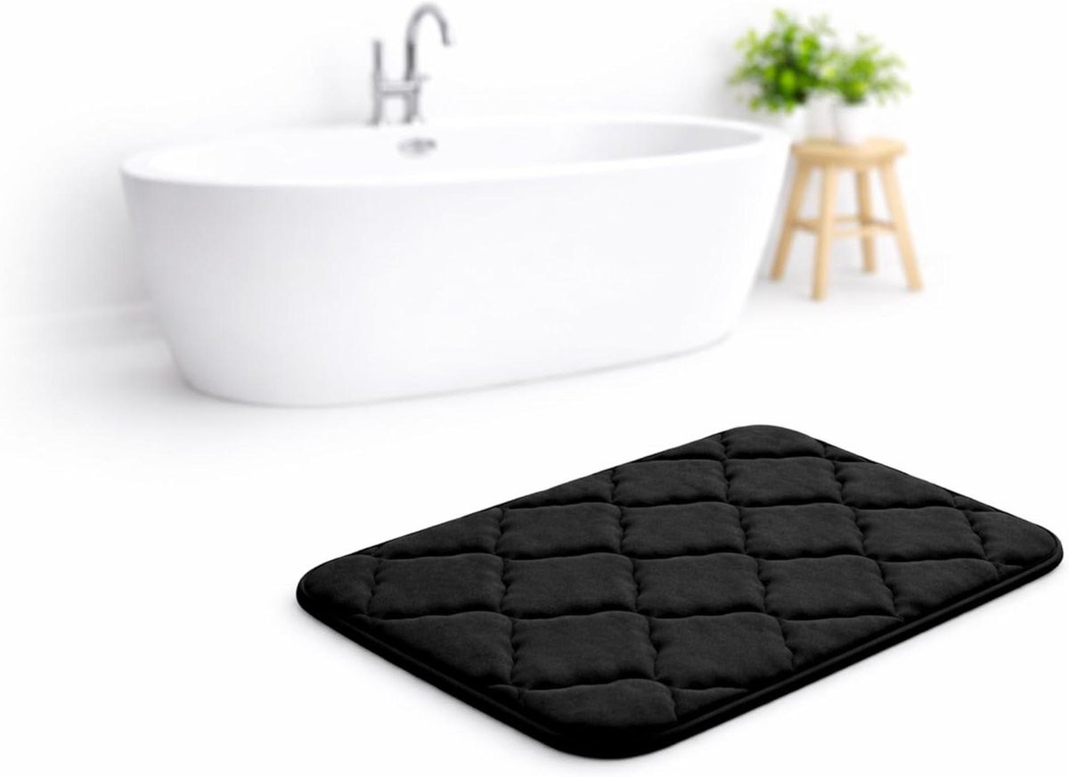 Zwarte antislip badkamermat en douchemat van 50 x 40 cm