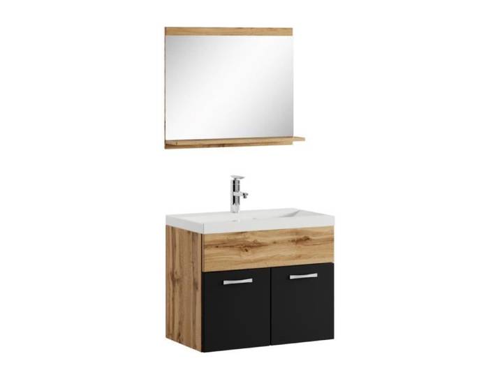 Meuble de salle de bain de Montreal 02 60 cm lavabo Chene noir mat - Armoire de rangement Meuble lavabo evier Meubles