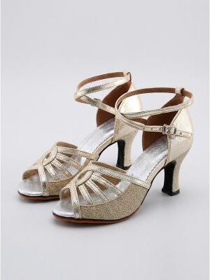 LightInthebox Women's Gold 1920s Flapper Heel Sandals - Metallic Strap Vintage Gatsby Dance Shoes for Great Gatsby Parties, Dances Weddings