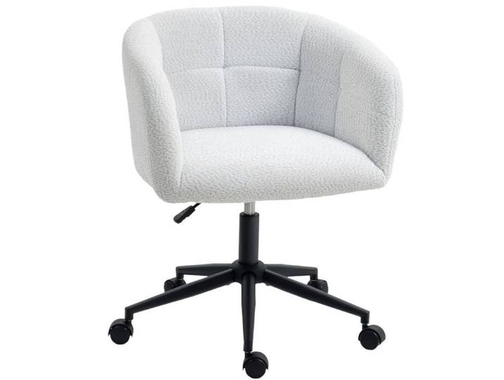 Chaise de bureau rembourrée Logidon avec roues en peluche blanches