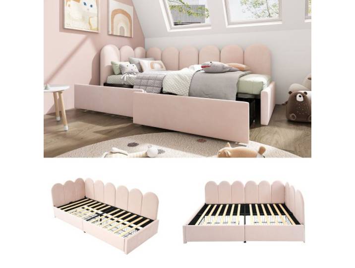 Canapé-lit - MUVOE - Daybett - 90x200cm - Rose - Avec tiroirs de rangement