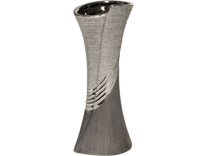 GILDE Moderne vaas keramische vaas tafelvaas decoratieve vaas vaas grijs zilver met reliëf\, 8x10x19 cm