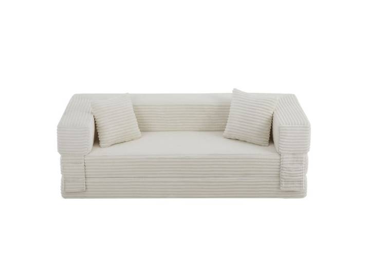 Canapé droit 3 places moderne canapé compressé convertible en canapé lit velours côtelé blanc 200x76x62cm