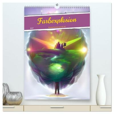 Farbexplosion - Kunterbuntes aus der KI (hochwertiger Premium Wandkalender 2027 DIN A2 hoch), Kunstdruck in Hochglanz