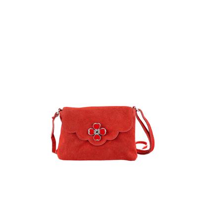 Umhängetasche ALLGÄU REBELL "Blümchen", Damen, Gr. B/H/T: 26cm x 18cm x 5cm onesize, rot, Leder, Taschen Umhängetasche, Designed im Allgäu