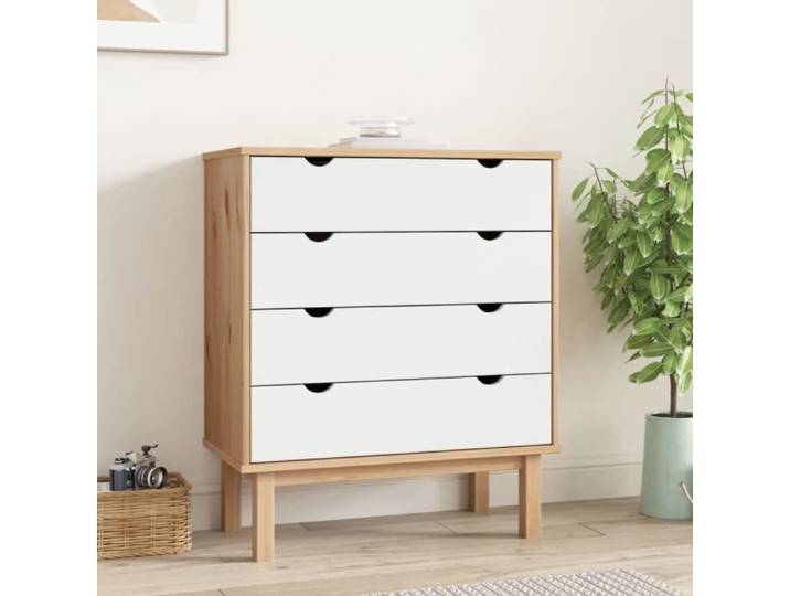 Armoire à tiroirs - VIDAXL - Marron blanc - Bois pin massif - 3 tiroirs - Style scandinave