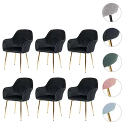 6er-Set Esszimmerstuhl HWC-F18, Stuhl Küchenstuhl, Retro Design ~ Samt schwarz, goldene Beine