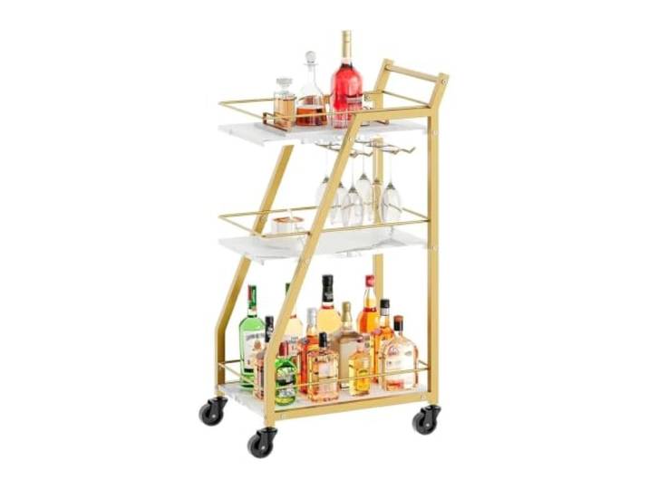 MFWHEFJ Rollwagen KüChe 3-stufiger Rollwagen mit Rädern Glashalter Gold Küche for Servieren von Getränken