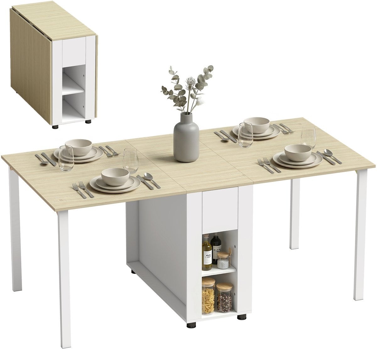 Homcom Opklapbare eettafel van MDF in wit, B/D/H: 168,2 x 85 x 73 cm