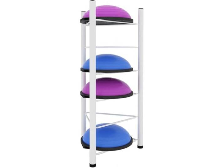 Übungs-Halbbalance-Ball-Aufbewahrungsregal – Heim-Fitness-Workout-Ausrüstung, 3/5/6/7 Etagen, Bodenständer, Aufbewahrungsorganisator for Bosu Slam Bowling-Medizinbälle(White,6 layer - 160cm/63in)