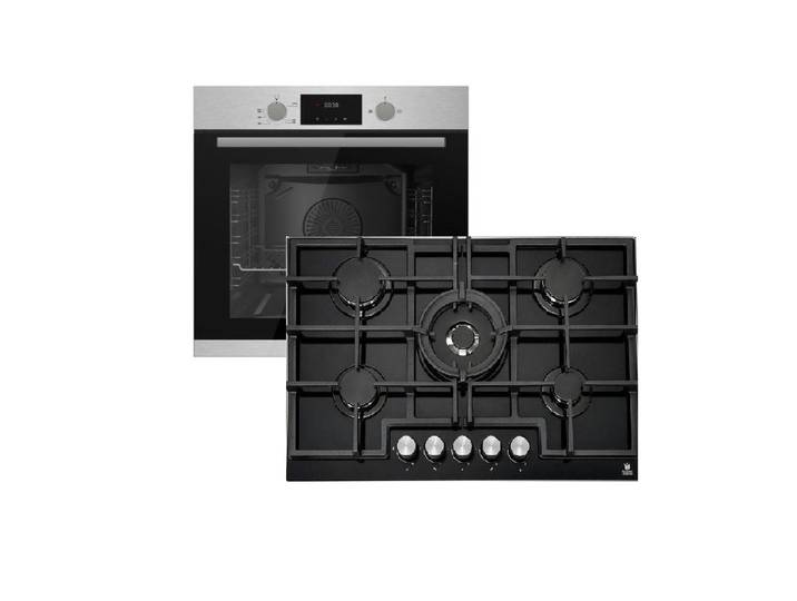 Gasline Gas-Standherd Gasline Herdset GB850-FIX mit 75cm Gaskochfeld Schwarz 5 Brenner WOK