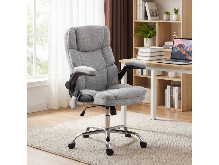 HOMCOM Chaise Bureau Massante Chauffante avec Accoudoirs Gris