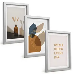 BILDER SET 3er Set - 20x30 cm Silberner Rahmen - Set abstrakter Formen