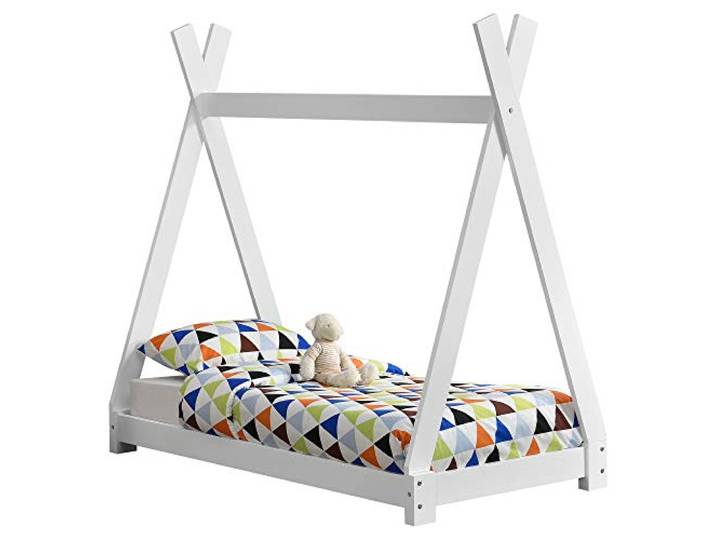 [en.casa] Kinderbett Onejda in Tipi-Design Bodenbett Jugendbett aus Kiefernholz Weiß 70 x 140 cm