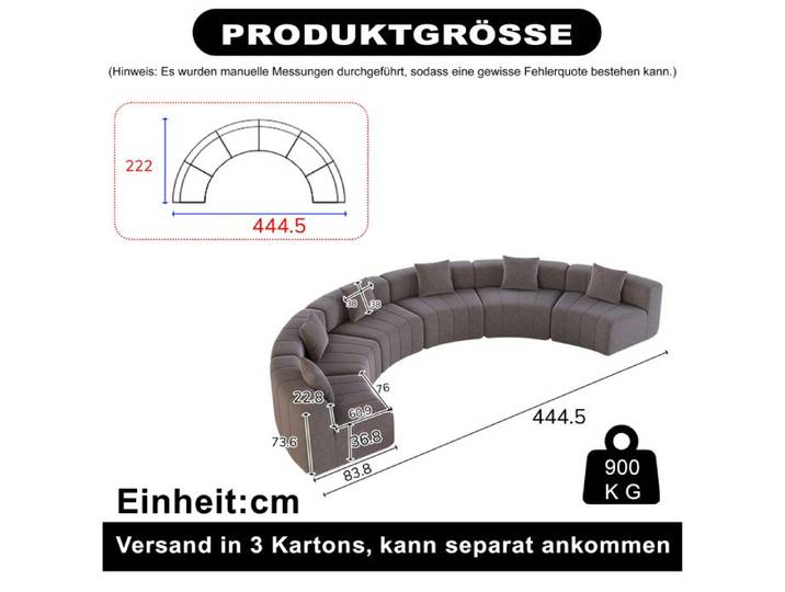 Canapé fixe droit en tissu chenille gris conception modulaire et assise moelleuse