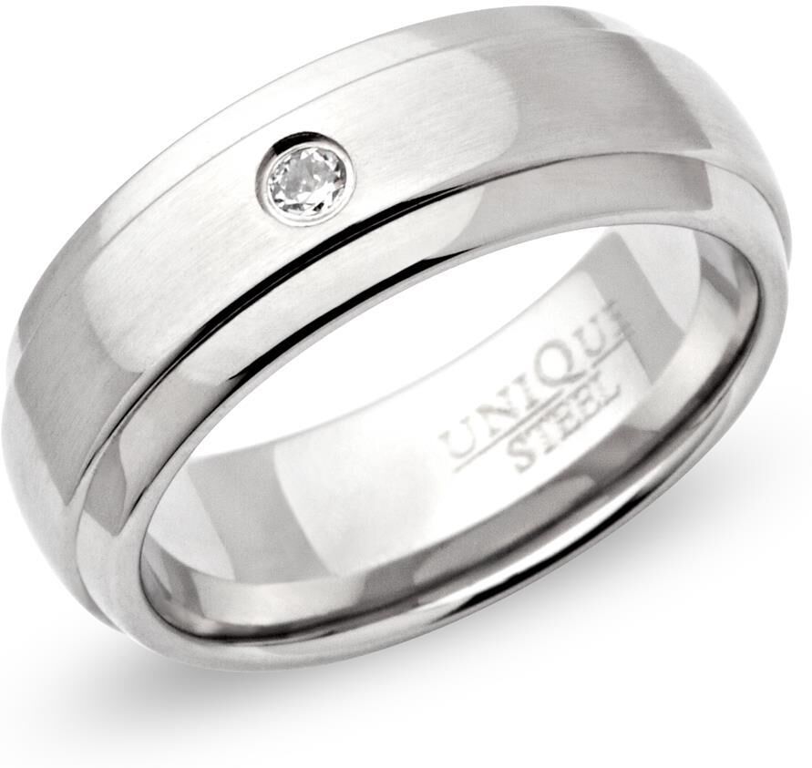 Unique Ring Edelstahl schlicht rund 7 mm Zirkonia silber