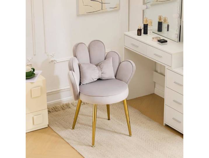 Fauteuil Velours Gris 69x45x83cm Chaise Coiffeuse Fauteuil Relax et Chaise de Bureau Ergonomique pour Chambre et Bureau