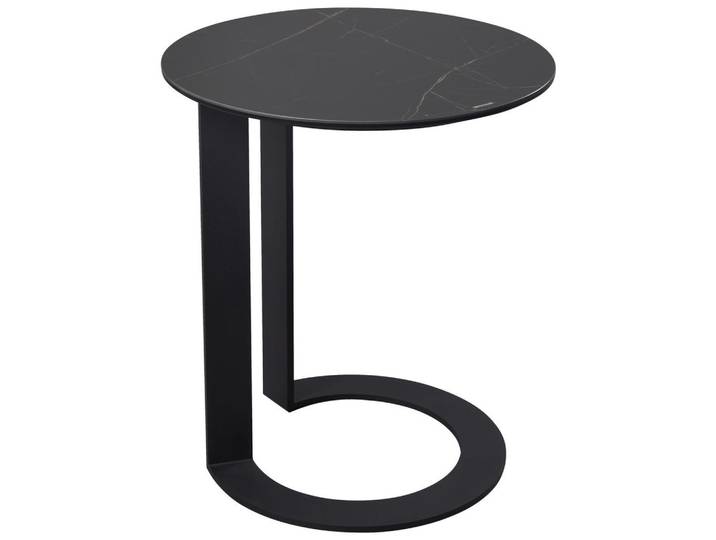 Beistelltisch, Schwarz, 48x55x48 cm, Metall & Glas & Keramik, Rund & Bodenplatte, Modern, Dieter-Knoll