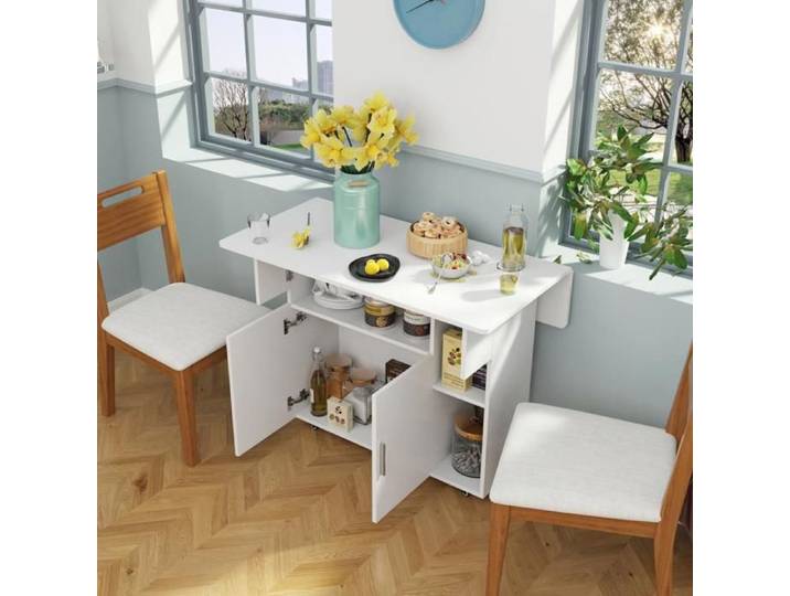 MIPAN. TABLE À MANGER MOBILE ET PLIABLE ADAPTÉE AUX PETITS APPARTEMENTS SALLES À MANGER ET CUISINES 100X70X78CM BLANC