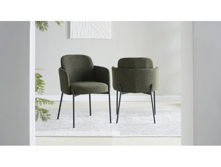 freiraum Armlehnstuhl Flora, (2er Set) Federkern, Bouclestoff grün, schwarz - 61x84x63 (BxHxT)