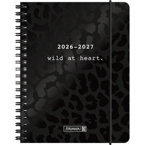 Brunnen Schülerkalender Black, Schuljahr 2026/2027, A6, mit Hardcover, Ringbindung & Gummiband, 1 Woche = 2 Seiten