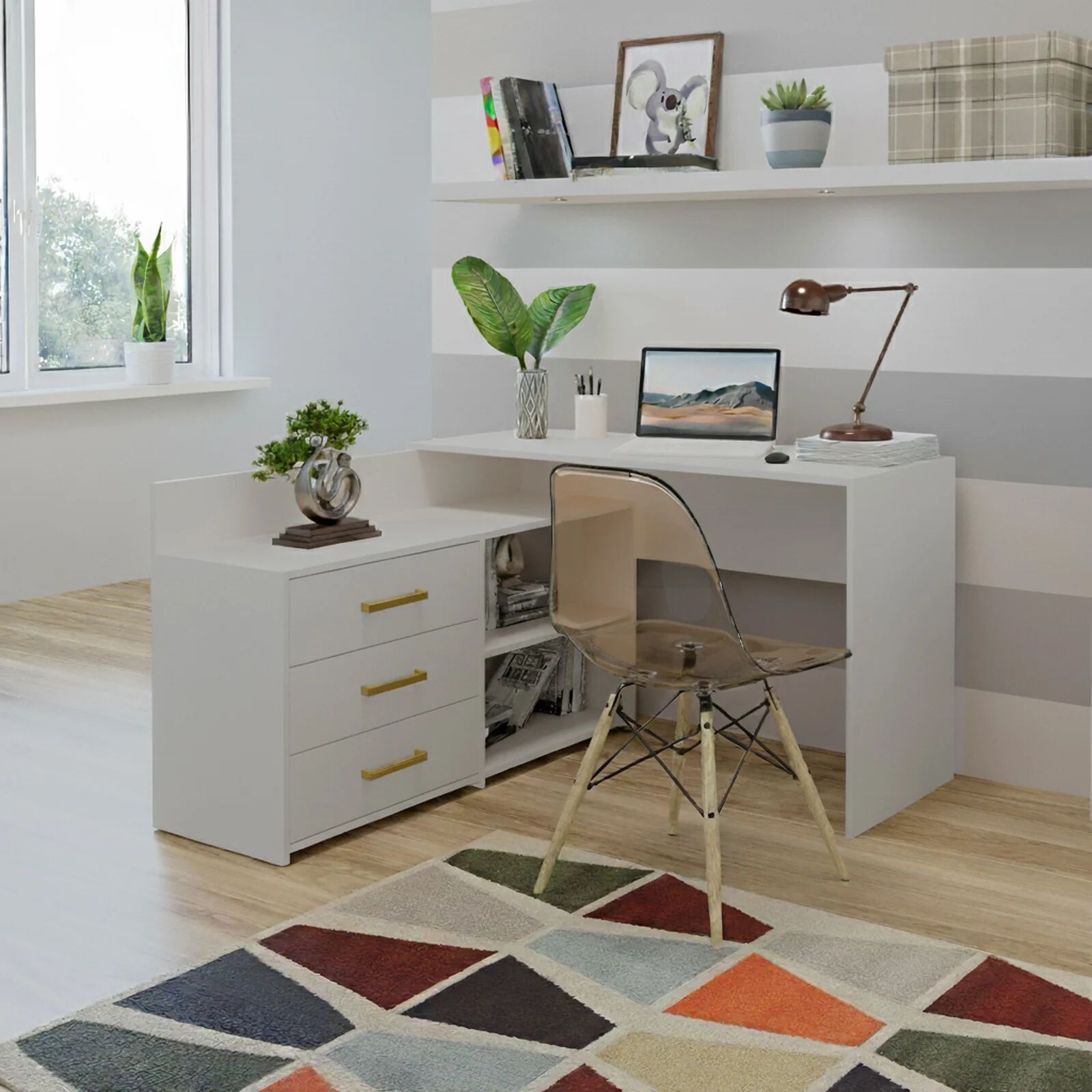 garneroarredamenti Scrivania angolare ufficio 120x120cm beige cashmere Genius