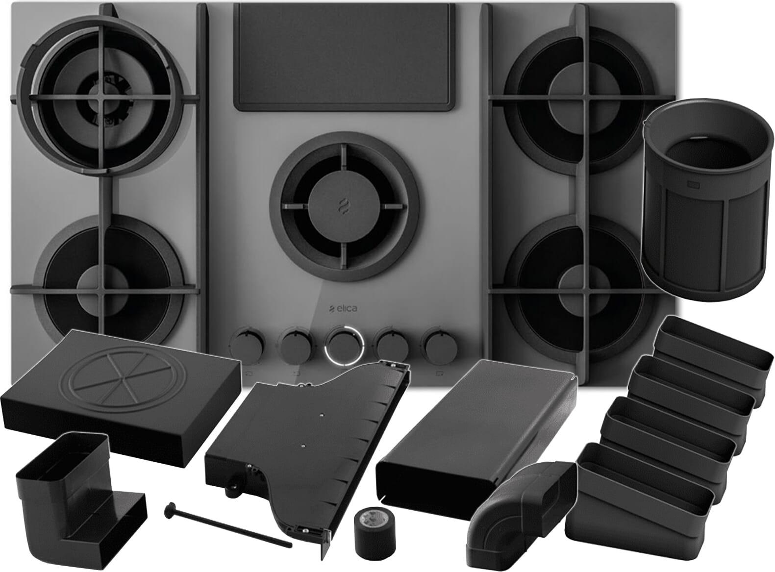 Elica SET NikolaTesla Flame Evo PRF0196343 Kochfeldabzug Gas Grau/Schwarz + Installationsset Umluft KIT0199836