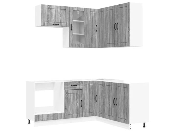 Favemtsl 8-teilige Küchenzeile Lucca Grau Sonoma Holzwerkstoff Moderne Einbauküche mit Unterschränken und Oberschränken für optimale Raumnutzung in der Küche. Höhenverstellbare Füße.