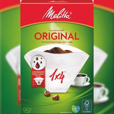 Melitta Filtertüten, mit 3 Aromenzonen, Aroma 1 x 4, weiß, 80 Sück