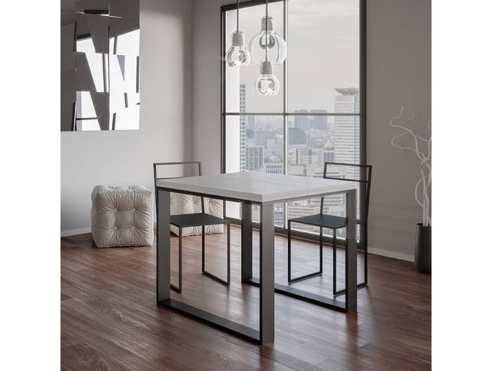 ITAMOBY - Table extensible portefeuille 90/180x90 cm Tecno Libra frêne blanc cadre anthracite
