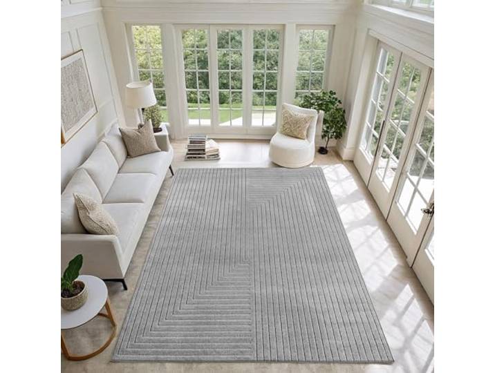 LIVUM Tapis Salon\, Séjour\, Tapis Moderne\, Poils Courts\, Design en Relief (Nolan Gris\, 200x290cm)