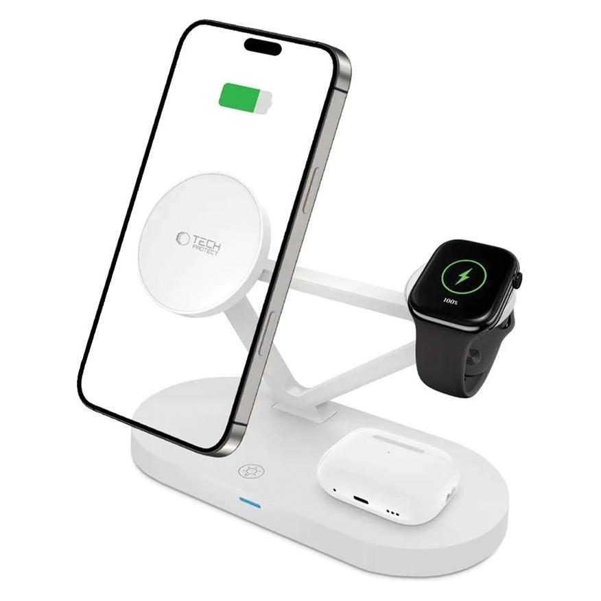 Tech-Protect QI15W-A41 3in1 Wireless Charger with MagSafe for Apple Devices - White (15 W) (27007-0)