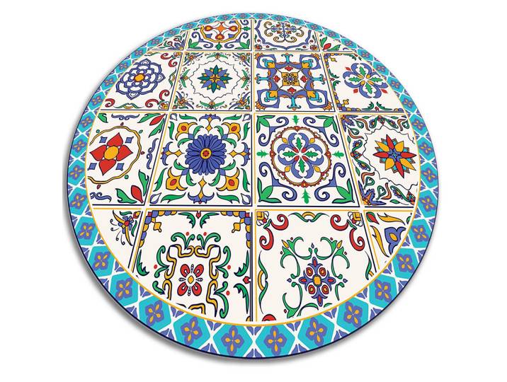 Tulup Vinyl Teppich Ø80 cm Portugiesische Fliesen, Türkis, Kunststoff, Rund, 80x80 cm, Teppiche und Böden, Teppiche, Outdoorteppiche