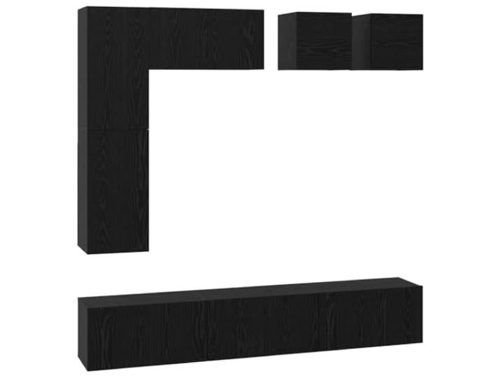 KGFHERENB TV-Schrank Wandmontiert 8-tlg. Lowboard Schwarz Eichen-Optik Schwebendes Medienregal für Wohnzimmer und Gästezimmer, schafft Bodenfreiheit mit modularer Klapptür-Aufteilung.