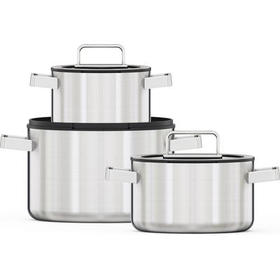 Topf-Set HANSEATIC "PREMIUM", silber (silberfarben), Töpfe, handfreundliche Griffe, Literskala, Glasdeckel, Induktion