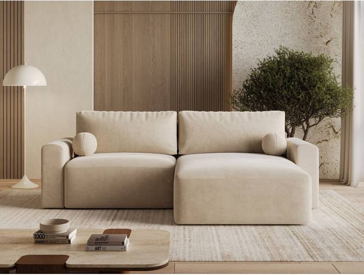 Ecksofa L-Form mit Schlaffunktion und Bettkasten Aurora Beige