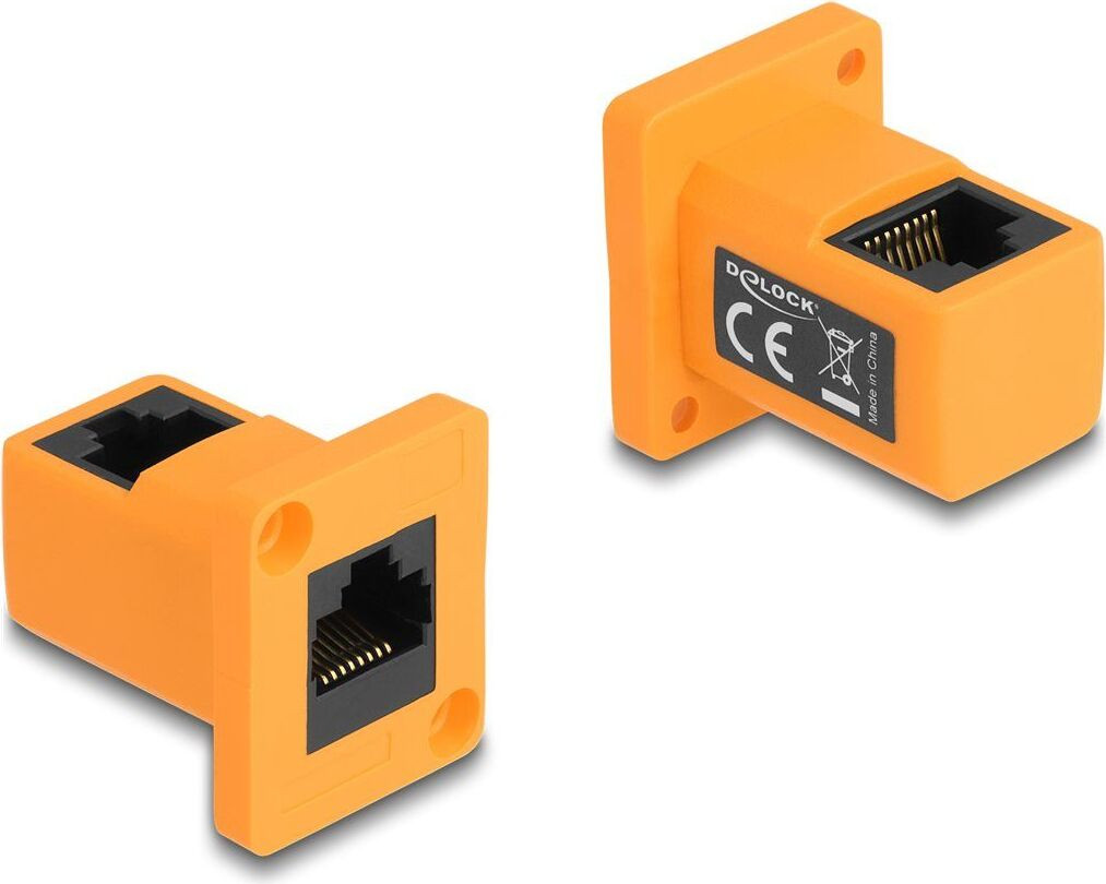 Delock D-type module RJ45-connector naar connector 90 graden geknikt oranje
