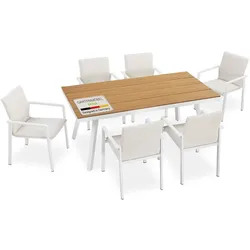 Juskys Premium Gartenmöbel Set Maui - Tisch mit 6 Stühlen & Kissen - Alu & Polywood - Beige