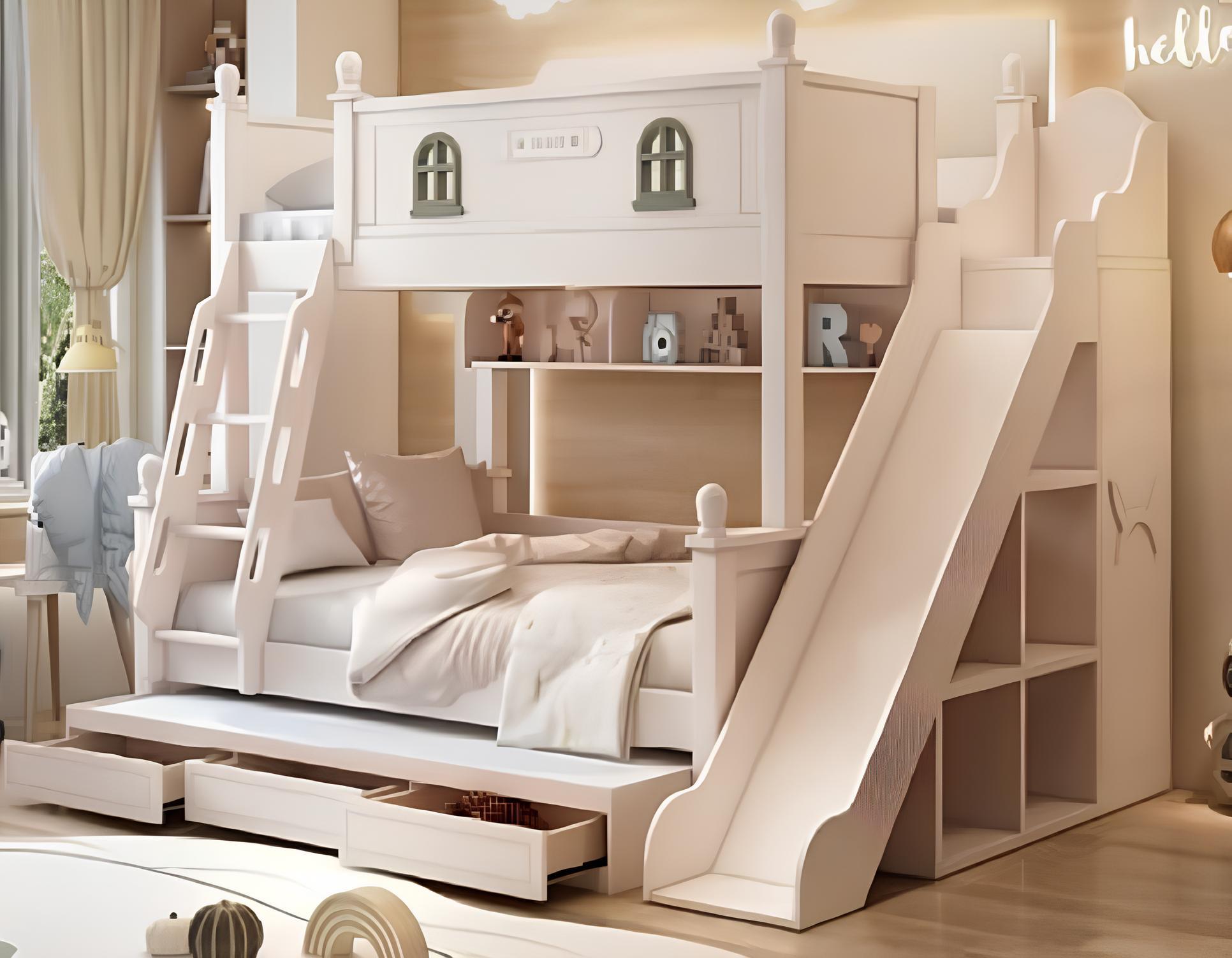 Etagenbett Holz weiß - Hochbett Kinderbett mit Rutsche und Stauraum
