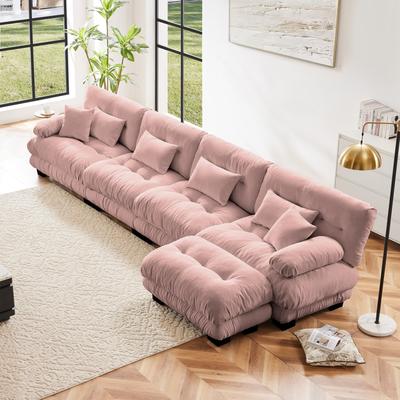 Loedds 4-Seat Chenille L-Shaped Modular Sectional Sofa with Ottoman & Deep Seats