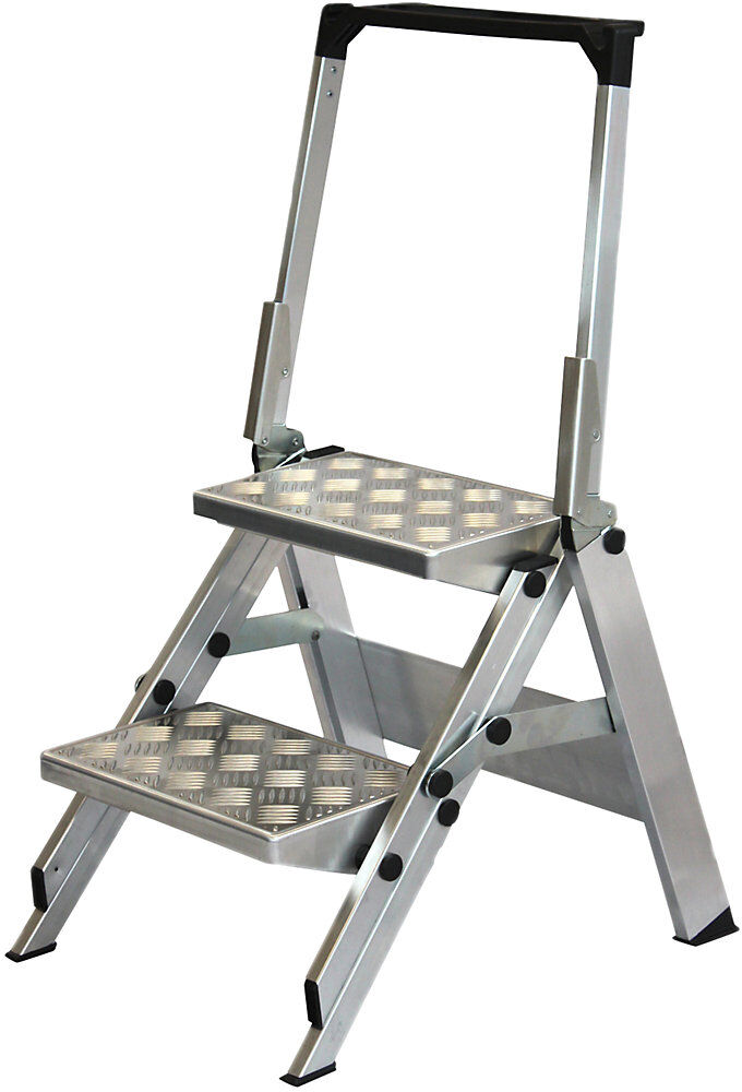 kaiserkraft Alu-Klapptreppe, Stufen Aluminium geriffelt, mit Sicherheitsbügel, 2 Stufen