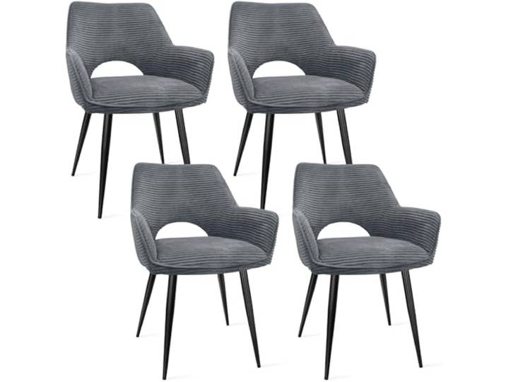 WAFTING Esszimmerstühle 4er Set, Armlehnstuhl mit Metallbeine, Grau Cord Stoff, Hohe Rückenlehne,Samt Stuhl,Küchenstühle,Wohnzimmerstuhl,Polsterstuhl,Restaurant,Schlafzimmer,Konferenzraum,Hotel