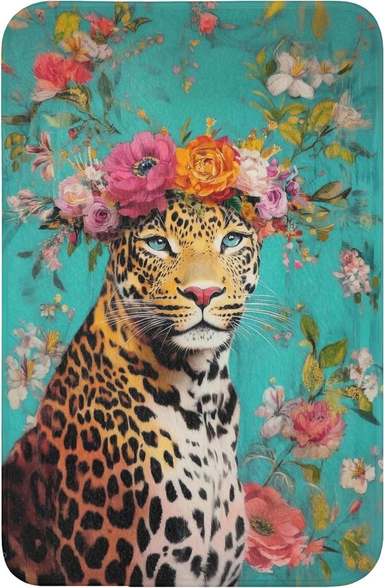 Badmat Rechthoekig met Luipaard Bloemen - 60 x 40 cm